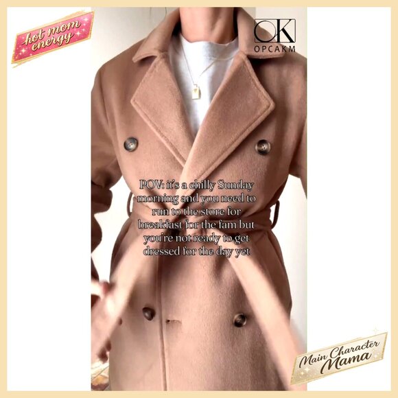 Wool Blend Pea Coat Double Breasted Notch Lapel Knee Length Trench - Picture 5 of 5